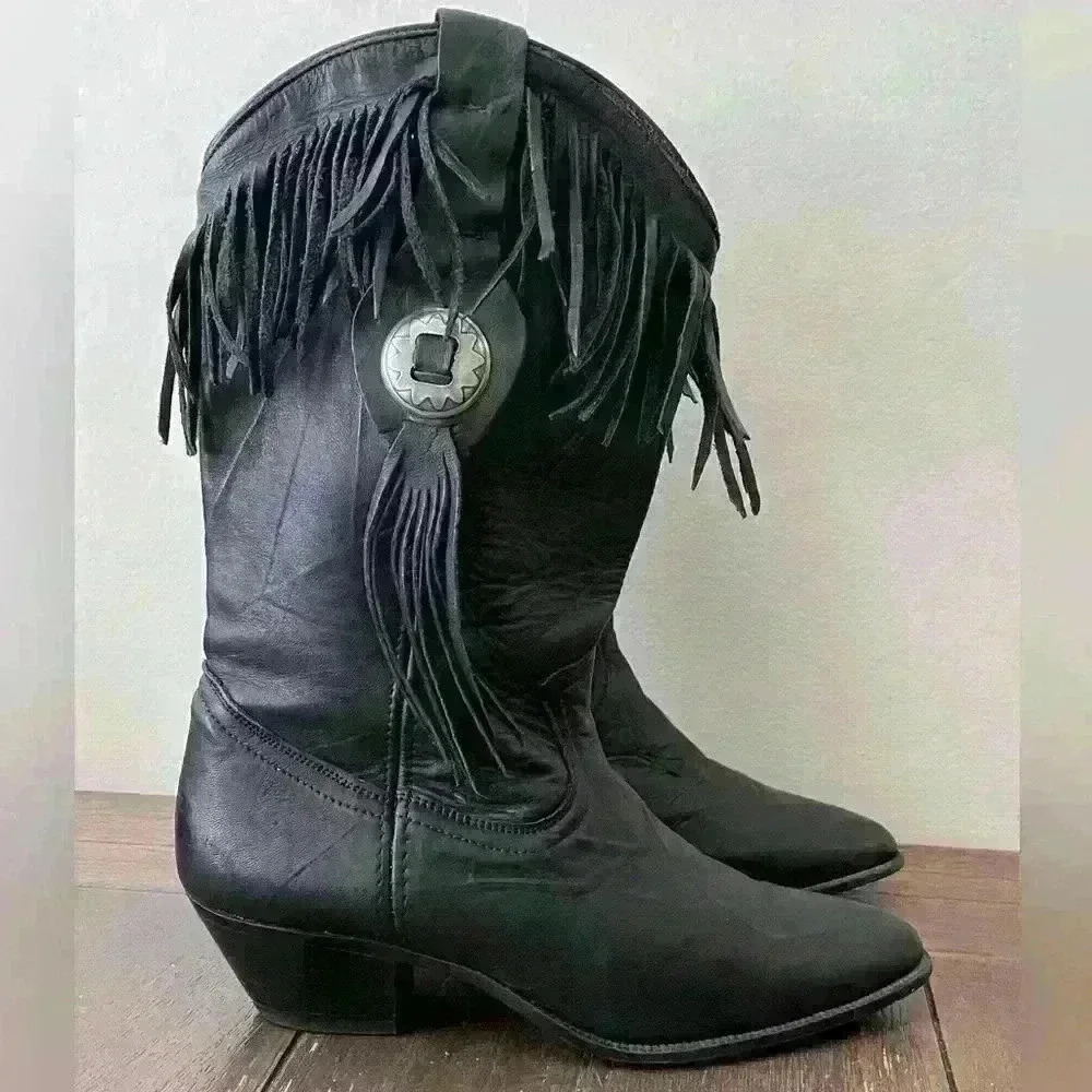 Vintage Acme Fringe Western Boots Made in Mexico Womens size 5